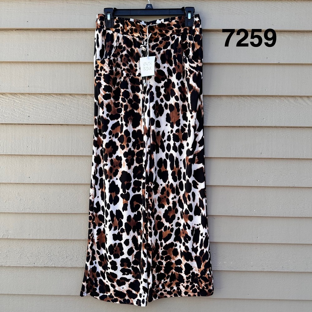 Beach Break Leopard Wide Leg Pants Womens Small Pull On Drawstring Lounge NWT